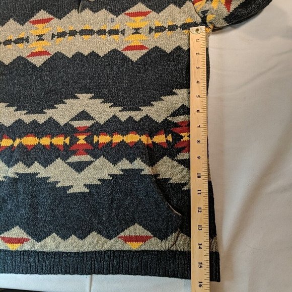 American Eagle Heavy knit Hooded Sweater Hoodie XS Men's Women's Grey Aztec - Picture 13 of 14